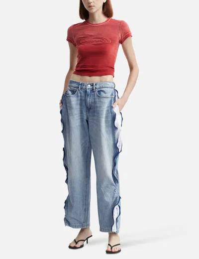 Alexander Wang T Bleach Blue Denim And Mesh Zipper Pants In Blue