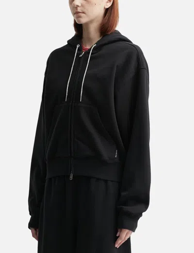 Alexander Wang T Cotton Terry Hoodie With Crystal Hotfix Drawcord In Black