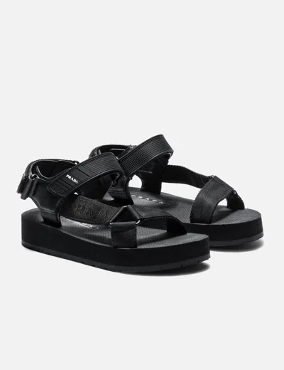 Prada Logo Strap Platform Sandals In Black