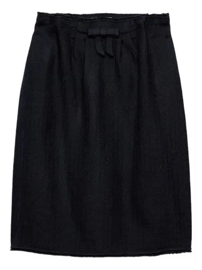 Prada Chevron Pleated Virgin Wool Midi Skirt In Black