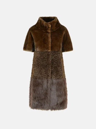 Bully Brown Polyester Faux Fur Coat In Brown