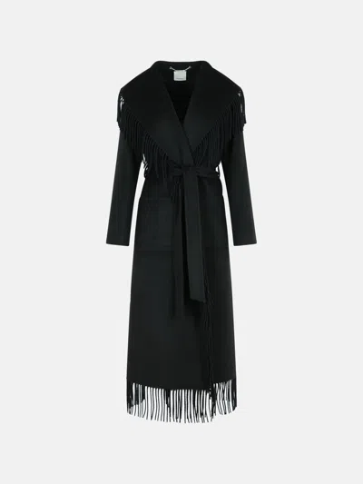 Simkhai Womens Black Carrie Fringe-trim Wool-blend Robe Coat In Black