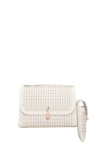 Gabriela Hearst Medium Leonora Flap Bag In White Woven Leather With Sunglass Pouch In White