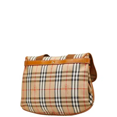 Pre-owned Burberry Beige Multi-color Canvas Leather Shoulder Bag ()