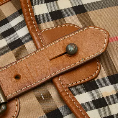 Pre-owned Burberry Beige Multi-color Canvas Leather Shoulder Bag ()