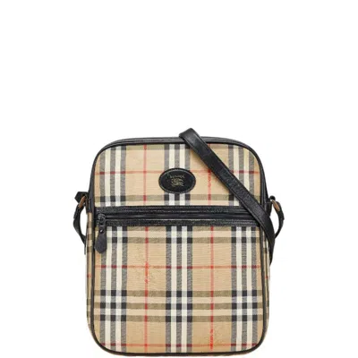 Pre-owned Burberry Beige Multi-color Canvas Leather Shoulder Bag ()