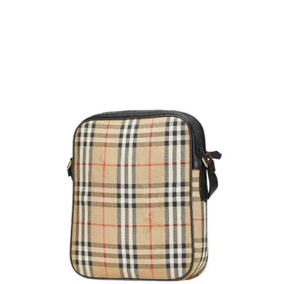 Pre-owned Burberry Beige Multi-color Canvas Leather Shoulder Bag ()