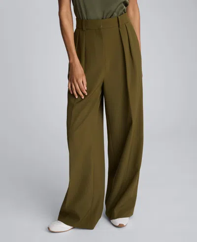 Kenneth Cole Luxe Twill Wide Leg Pleat Front Pant In Green