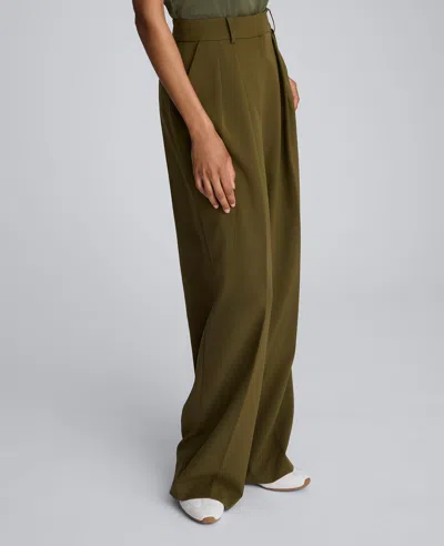 Kenneth Cole Luxe Twill Wide Leg Pleat Front Pant In Green