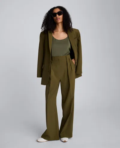 Kenneth Cole Luxe Twill Wide Leg Pleat Front Pant In Green