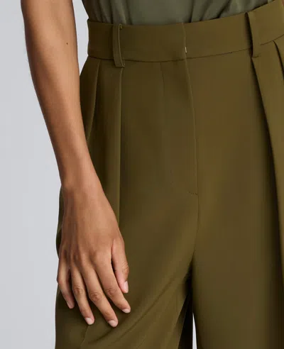Kenneth Cole Luxe Twill Wide Leg Pleat Front Pant In Green
