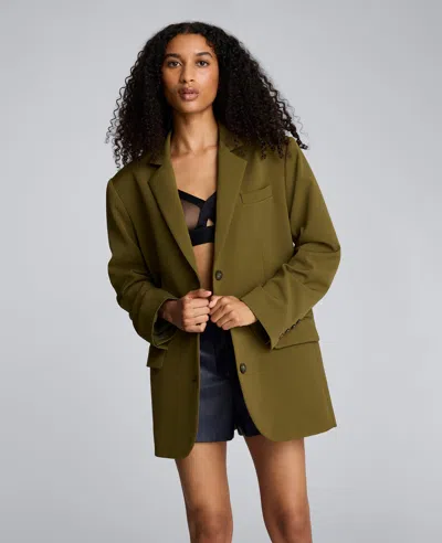Kenneth Cole Luxe Twill Three Button Boyfriend Blazer In Green