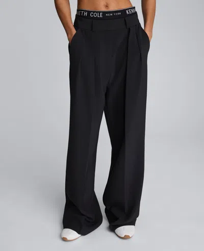 Kenneth Cole Luxe Twill Wide Leg Pleat Front Pant In Black