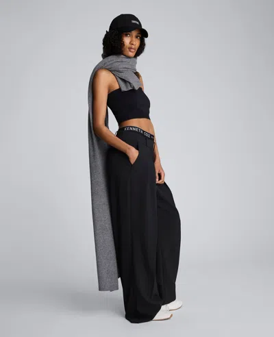 Kenneth Cole Luxe Twill Wide Leg Pleat Front Pant In Black