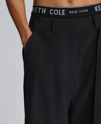 Kenneth Cole Luxe Twill Wide Leg Pleat Front Pant In Black