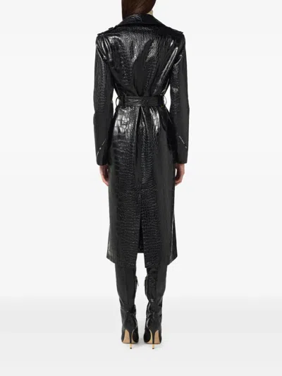 Elisabetta Franchi Crocodile Pattern Long Sleeve Trench Jacket In Black