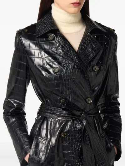 Elisabetta Franchi Crocodile Pattern Long Sleeve Trench Jacket In Black