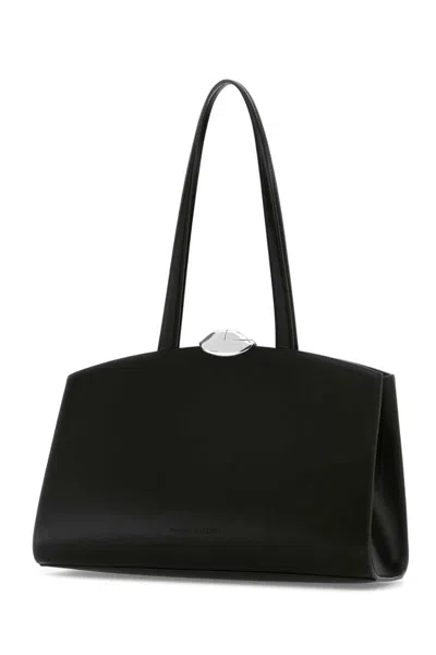 Benedetta Bruzziches Structured Leather Shopping Bag With Top Handle In Black