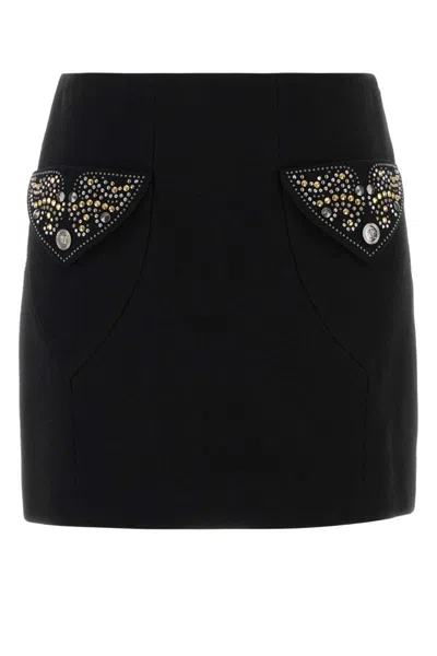 Versace Chic Fitted Mini Skirt With Embellished Pockets In Multi