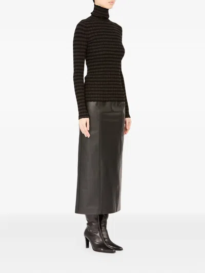 Mm6 Maison Margiela Ribbed Knit Turtleneck T-shirt In Black