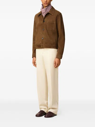 Ami Alexandre Mattiussi Mens Noisette Pointed-collar Embossed-logo Leather Jacket In Brown