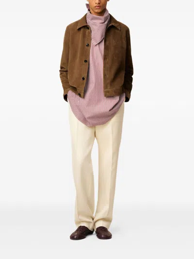 Ami Alexandre Mattiussi Mens Noisette Pointed-collar Embossed-logo Leather Jacket In Brown