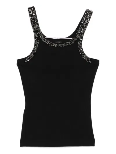 Pinko Ribbed Top With Bejewelled Embellishment In Black