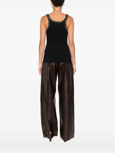 Pinko Ribbed Top With Bejewelled Embellishment In Black