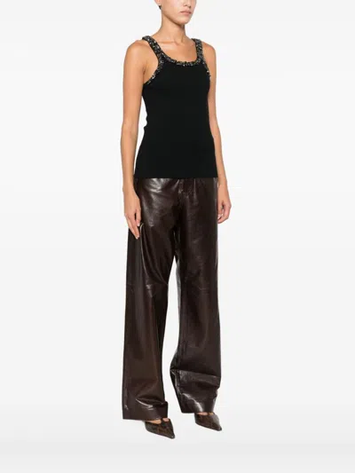 Pinko Ribbed Top With Bejewelled Embellishment In Black