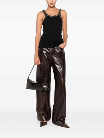 Pinko Ribbed Top With Bejewelled Embellishment In Black