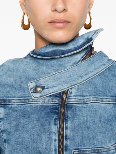 Ottolinger Blue Drape Collar Denim Jacket In Blue