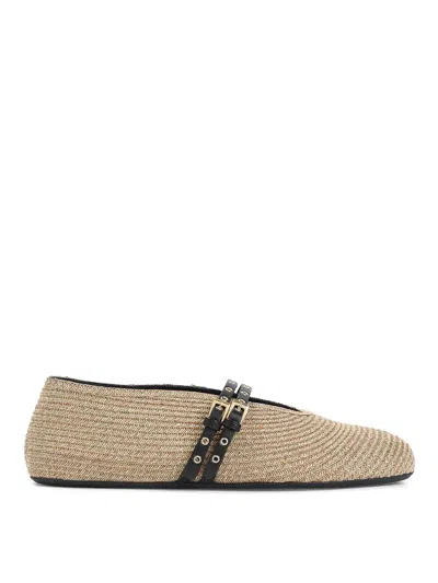 Alaïa Straw Ballerinas With Double Buckle Detail In Neutral