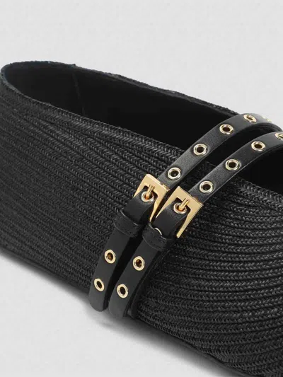 Alaïa Straw Ballerinas With Double Buckle Detail In Black