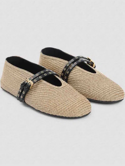 Alaïa Straw Ballerinas With Double Buckle Detail In Neutral
