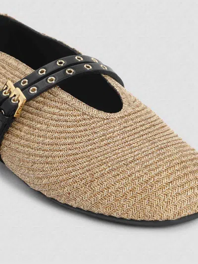 Alaïa Straw Ballerinas With Double Buckle Detail In Neutral