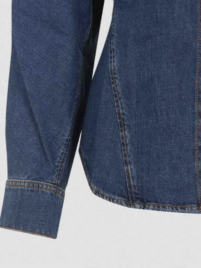 Alaïa Mineral Blue Cotton Curved Shirt With Pointed Collar In Blue