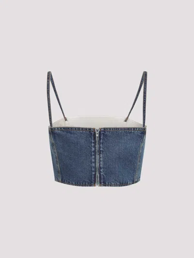 Alaïa Cropped Denim Top With Structured Silhouette In Blue