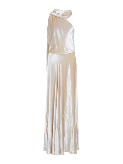 Alberta Ferretti One-shoulder Maxi Dress With Draped Sleeve In White