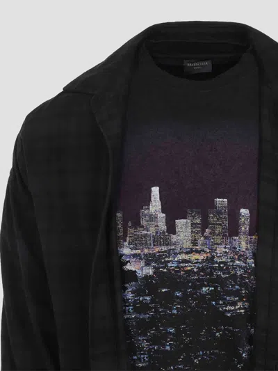Balenciaga Layered Construction Shirt Featuring Patch Pocket In Black