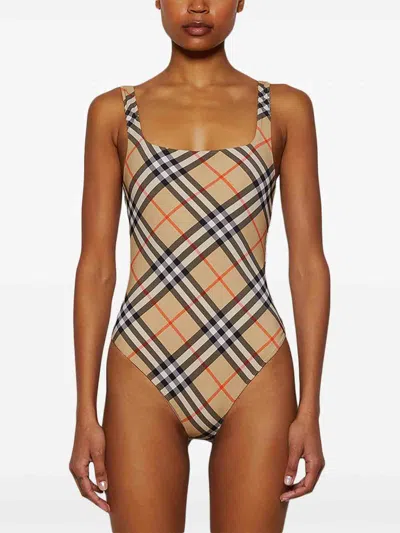 Burberry Check Swimsuit In Multi