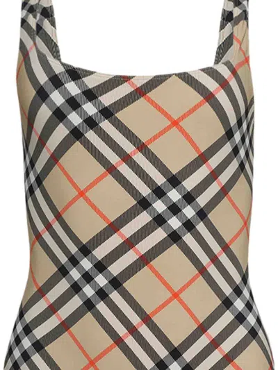 Burberry Check Swimsuit In Multi