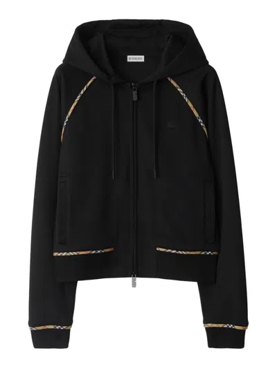 Burberry Women Cotton Blend Zipped Hoodie In Black