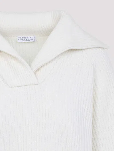 Brunello Cucinelli Sequined Cotton-blend Polo Sweater In White