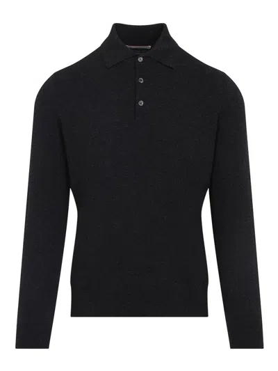 Brunello Cucinelli Grey Long Sleeves Wool Polo In Black
