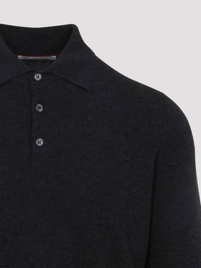 Brunello Cucinelli Grey Long Sleeves Wool Polo In Black