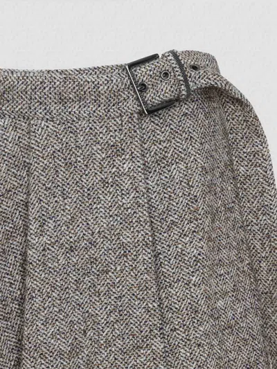 Brunello Cucinelli Virgin Wool Midi Skirt In Brown