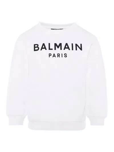 Balmain Logo-print Cotton Sweatshirt In White