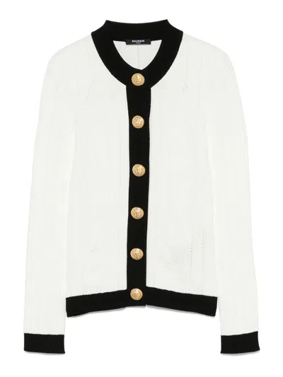 Balmain Two-tone Cardigan In White
