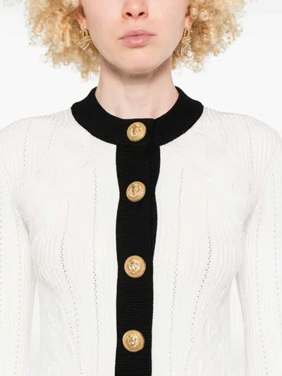 Balmain Two-tone Cardigan In White
