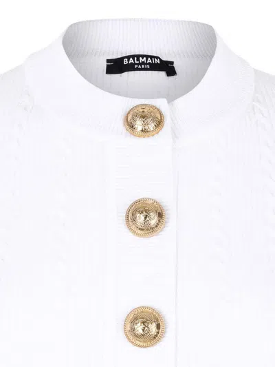 Balmain Crewneck Ribbed Cardigan Short Sleeves In White